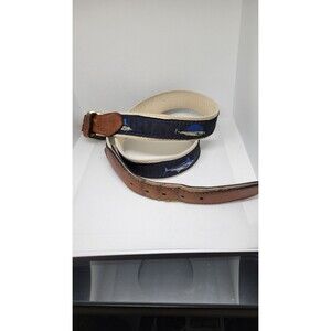 USA Fish Belt Leather Canvas Size 36 Marlin With Solid Brass Buckle BELT BIN